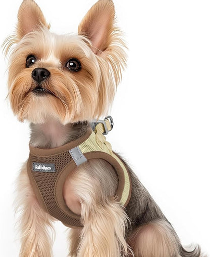 rabbitgoo Small Dog Harness, Step-in Soft Mesh Puppy Vest with Safety Buckle, Breathable Reflective Pet Harness for Small Sized Dogs, Brown & Beige XS