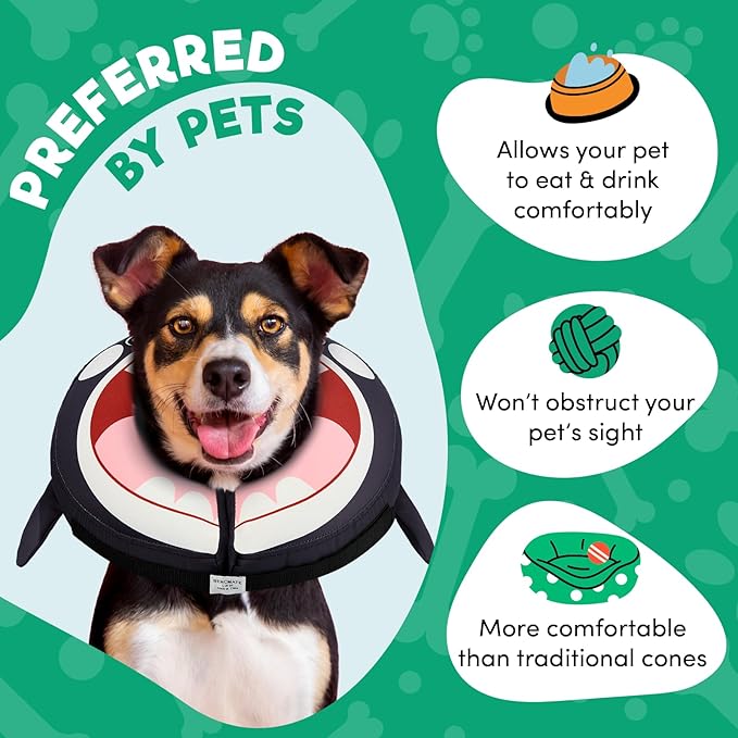 BENCMATE Inflatable Dog Cone Collar Alternative, Soft Dog Cone for Small Medium Large Dogs and Cats, Neck Recovery ECollar Donut Collar After Surgery (Medium+, Orca)