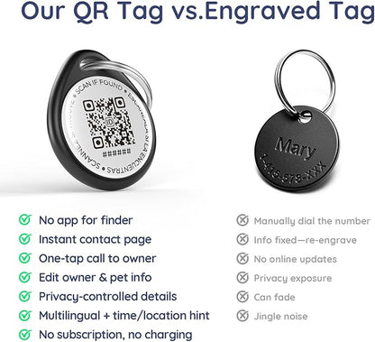 QR Code Dog Tag and Cat Tag, Scan to Reunite Faster, Waterproof and Durable, Lightweight and Quiet, Updatable Contact Info, with Eye-Catching Pet Character Design, Black-Skater Kitty
