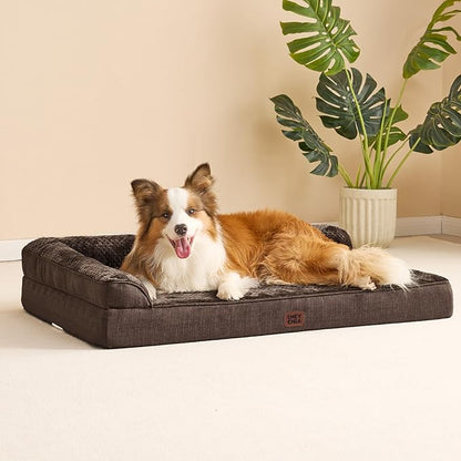 EHEYCIGA XL Dog Bed Memory Foam for Crate, Extra Large Dog Bed Orthopedic with Washable Removable Cover, Waterproof Pet Sofa Couch XLarge Size Dogs, 41x27x6.5, Brown