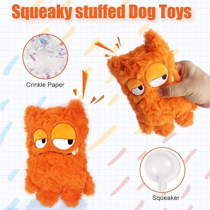 HUGEME Squeaky Dog Toy, Plush Stuffed Dog Toy Keep Them Busy Tug of War Dog Chew Toy for Small Medium Large Dogs (Orange)