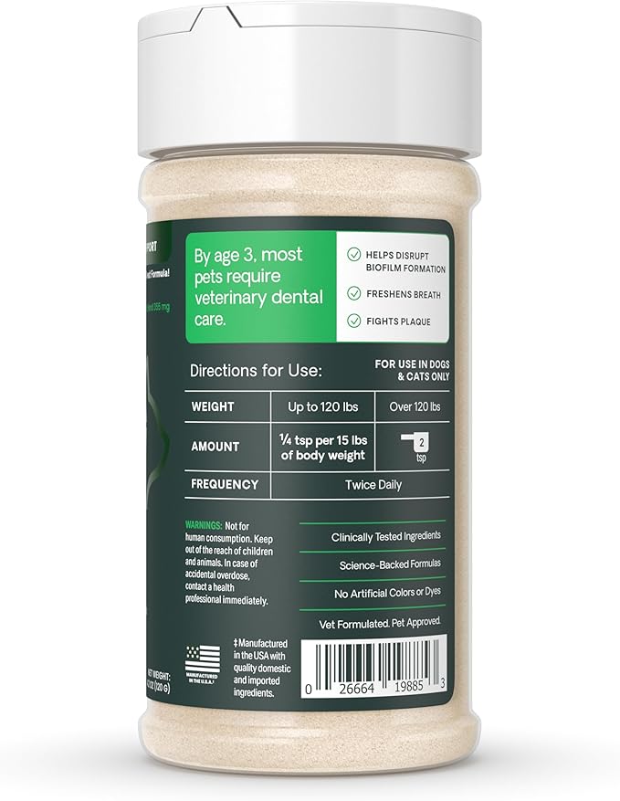 VetriScience Dental Care Powder, Perio Support Clinically Tested Dental Supplement for Small, Medium and Large Breed Dogs, Freshen Breath, Control Plaque and Tartar, Oral Health, 4.2 oz