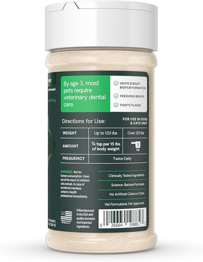 VetriScience Dental Care Powder, Perio Support Clinically Tested Dental Supplement for Small, Medium and Large Breed Dogs, Freshen Breath, Control Plaque and Tartar, Oral Health, 4.2 oz