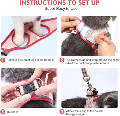 Betmaypet Cat Harness and Leash Set, Soft and Breathable Vest with Reflective Strip, Escape Proof Kitten Harness, Easy to Wear for Cats Walking and Traveling (Purple, M)