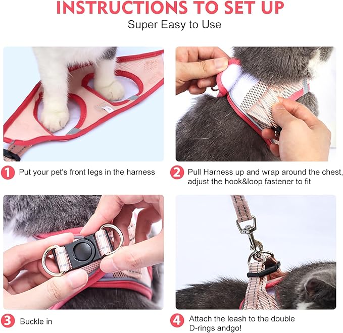 Betmaypet Cat Harness and Leash Set, Soft and Breathable Vest with Reflective Strip, Escape Proof Kitten Harness, Easy to Wear for Cats Walking and Traveling (Purple, XS)