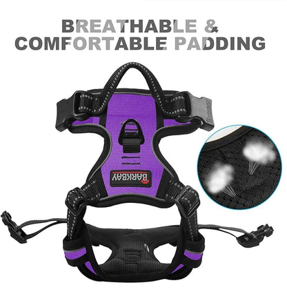 BARKBAY No Pull Dog Harness Front Clip Heavy Duty Reflective Easy Control Handle for Large Dog Walking(Purple,L)