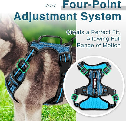BARKBAY Dog Harness No Pull with ID Tag Pocket - Heavy Duty, Reflective, Easy Control for Large Dogs(Blue/Black,XL)
