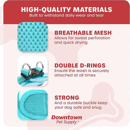 Downtown Pet Supply Step-in Dog Harness – No Pull, Adjustable Padded Mesh with Reflective Trim, Secure Buckle Strap – Comfortable & Breathable Small Dog Harness, Medium, Light Blue