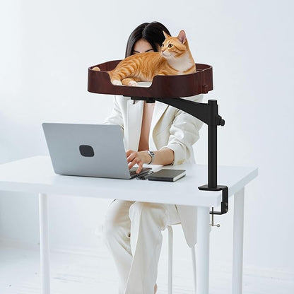 RAKEMETE Cat Desk Bed, Adjustable Up and Down and 360° Rotatable for Elevated Pet Habitat in The Home&Office - Space-Saving, Comfortable Litter, Pet Mat and Removable Indoor Cat Mat
