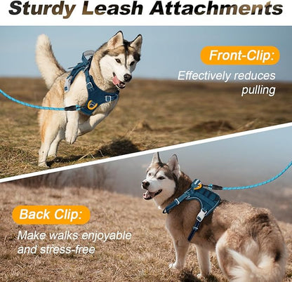 BARKBAY Service Dog Vest Tactical Dog Harness Medium Large Sized Dog Tags Personalized No Pull Adjustable Harness Reflective Working Training Easy Control Military Molle System(Legion Blue,XL)