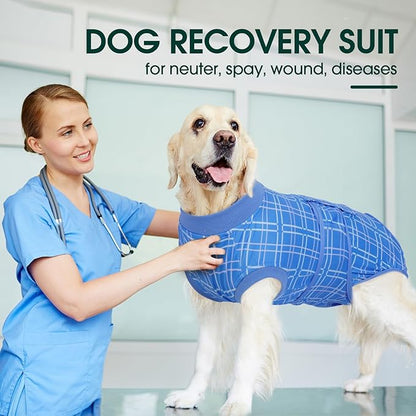 Kuoser Dog Recovery Suit for Female Male Dogs, Post-Surgery Bodysuit for Spay Neuter, Dog Onesie After Surgery, Anti-Licking Pet Surgical Recovery Suit, Blue XS