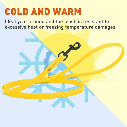 Dogline Biothane Waterproof Dog Leash Strong Coated Nylon Webbing with Black Hardware Odor-Proof Easy to Clean High Performance for Small or Large Dogs Made in USA 4 or 6 ft Lead, Lemon Yellow