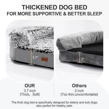 3.7 inch Thickened Orthopedic Dog Beds for Extra Large Dogs, Supportive Dog Sofa Bed with 28D Egg-Crate Foam, Removable Washable Cover, Waterproof Lining, Half-Round Design for Puppy,Senior,Sick