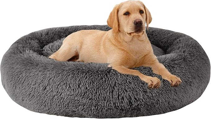 MFOX Calming Dog Bed (S/M/L/XL) for Medium and Large Dogs Comfortable Pet Bed Faux Fur Donut Cuddler Up to 15/30/50/90lbs