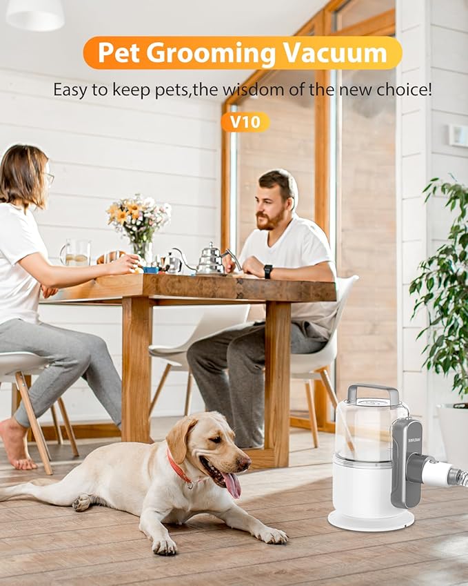 Simple Way Dog Vacuum Grooming Kit for Shedding: Professional Hair Clippers Pet Groomer - Strong Suction Cleaner Deshedding Tool Fur Brush Attachment Trimmer for Home Cat (Pale White)