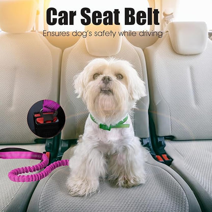 BUMBIN 6Ft Dog Leash Large Dogs, Bungee Dog Leash with 2 Handles, Heavy Duty Leashes for Medium Small Dogs, No Pull Shock Absorbing，with Car Seat Belt for Training, Pink