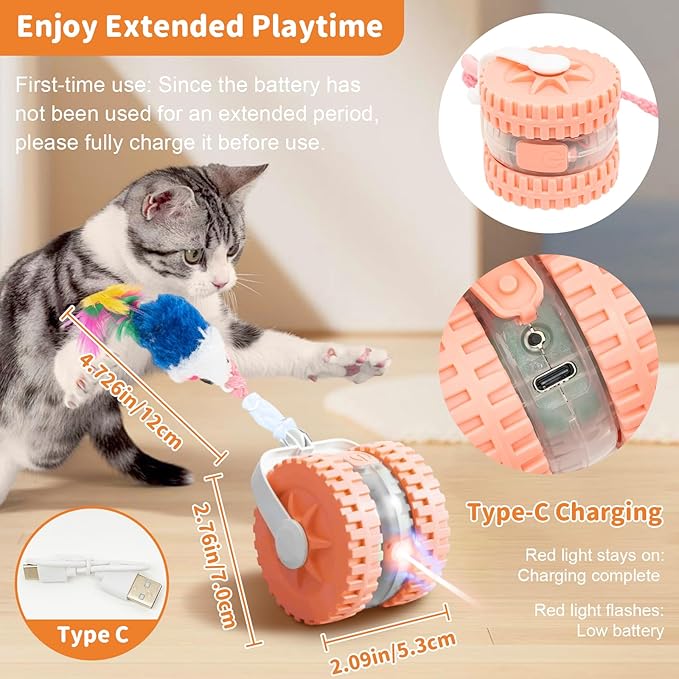 MAXTOOA Interactive Cat Toys for Indoor Cats Smart Automatic Ball with Laser Rolling for Bored Kitten Pet Upgraded Speedy Moving Chase Dogs Toy Pink