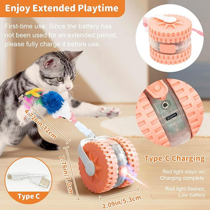 MAXTOOA Interactive Cat Toys for Indoor Cats Smart Automatic Ball with Laser Rolling for Bored Kitten Pet Upgraded Speedy Moving Chase Dogs Toy Pink