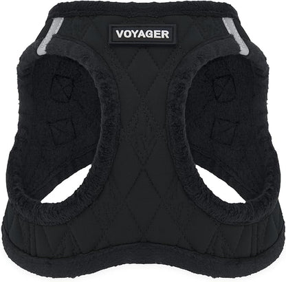 Best Pet Supplies - All Weather Plush, Reflective, No Pull Harness for Small, Medium Dogs, Cats - Secure with Hook & Loop Fastener, Buckle, Double D-Rings - Black Plush, S