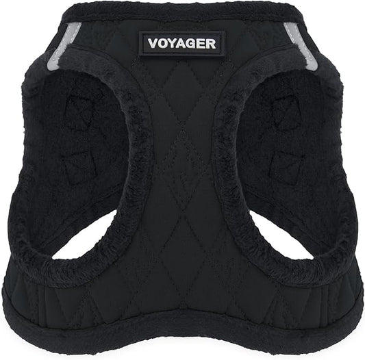 Best Pet Supplies - All Weather Plush, Reflective, No Pull Harness for Small, Medium Dogs, Cats - Secure with Hook & Loop Fastener, Buckle, Double D-Rings - Black Plush, S