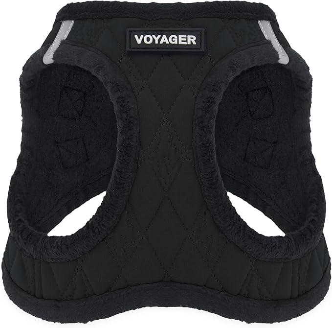 Best Pet Supplies - All Weather Plush, Reflective, No Pull Harness for Small, Medium Dogs, Cats - Secure with Hook & Loop Fastener, Buckle, Double D-Rings - Black Plush, XL