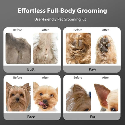 FuzzyFix Dog Grooming Kit, Dog Clippers for Grooming for Thick Curly Coats, Professional Pet Hair Shaver Paw Trimmer Cordless Rechargeable Low Noise for Dogs Cats Animals Face Ear