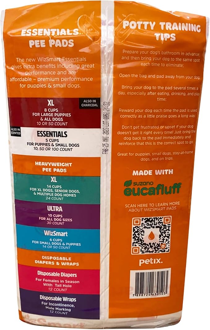 WizSmart Essentials Pads XL – Extra Large Dog Pads 23.5" x 35.4", Disposable Absorbent Pads for Large Dogs, Puppies, Senior Dogs, Incontinence, Urine, Water, Potty Training, Home, Travel - 50 Count