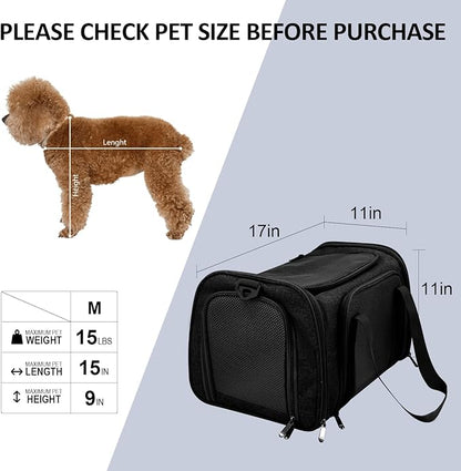 Henkelion Cat Carriers Dog Carrier Pet Carrier for Small / Medium Cats Dogs Puppies (Up To 15lbs), TSA Airline Approved Small Dog Carrier Soft Sided, Collapsible Waterproof Travel Puppy Carrier -Black