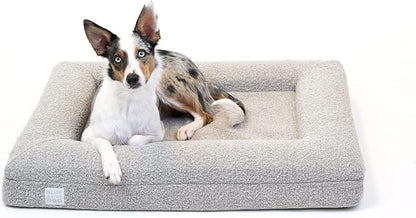 Bluewater Dog Luxury Boucle Orthopedic Memory Foam Dog Bed with Waterproof Liner and Machine Washable Cover with YKK Zippers (Medium, 37" L x 30" W x 6" Th, Sand)