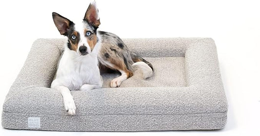 Bluewater Dog Luxury Boucle Orthopedic Memory Foam Dog Bed with Waterproof Liner and Machine Washable Cover with YKK Zippers (Medium, 37" L x 30" W x 6" Th, Sand)