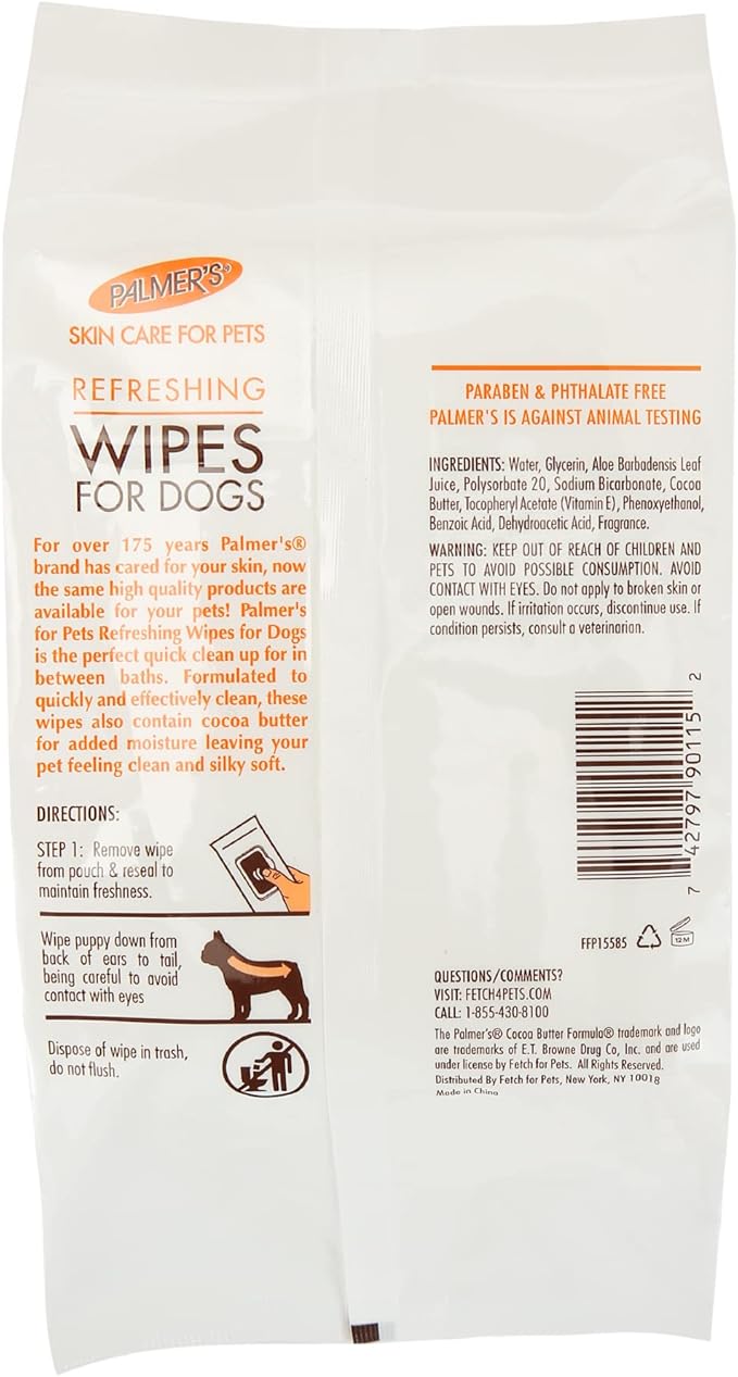 Palmer's for Pets Coconut Oil Refreshing Wipes for Puppies - Puppy Wipe with Cocoa Butter for Gentle Grooming, 100 Count