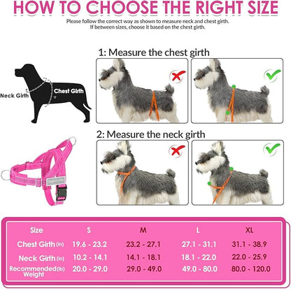 SlowTon No Pull Dog Harness - Heavy Duty Dog Harness and Leash Set for Medium Large Dogs, Reflective Tactical Harness with Soft Padded and Front Clip for Easy Walk and Training (Fuchsia L)