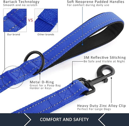 Plutus Pet Dog Leash 6ft Long,Traffic Padded Two Handle,Heavy Duty,Reflective Double Handles Lead for Control Safety Training,Leashes for Large Dogs or Medium Dogs,Dual Handles Leads(Navy Blue)