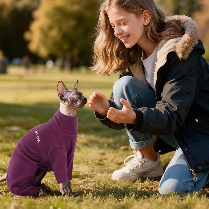 ROZKITCH Hairless Cat Sweater, Breathable Soft Jumpers for Sphynx Only, Coat with Four Legs, Warm Sweater T-Shirt Cat Pajamas Jumpsuit Vest Cornish Rex, Devon Rex, Peterbald Purple S