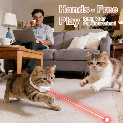 Walfront Interactive Cat Toy, Automatic Pink Light-Up Collar Design, Adjustable Fit 9.1–13.4"(23–34cm) USB Rechargeable 2 Modes Wide Beam Angle, Indoor Activity for Active Cats, Exciting Fun