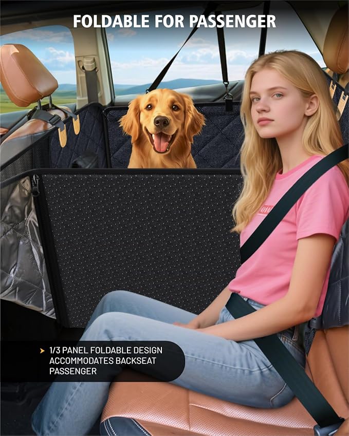 PAWPROVED Dog Car Seat Cover for Back Seat, Waterproof Dog Seat Cover for Back Seat, Hard Bottom Back Seat Pet Cover for Dogs, Large-Space Hammock for Car Truck SUV, Pet Seat Cover Holds 450lbs(Black)