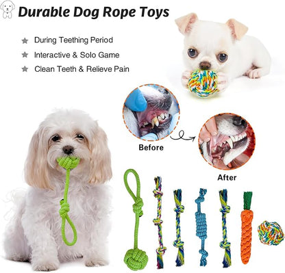 20Pcs Puppy Chew Toys for Teething, Dog Chew Toys with Rope Toys, Pet Dog Toothbrush, Treat Balls, Plush Toys and Squeaky Toy for Small Medium Dogs with Basket (20 Pack Elephant)