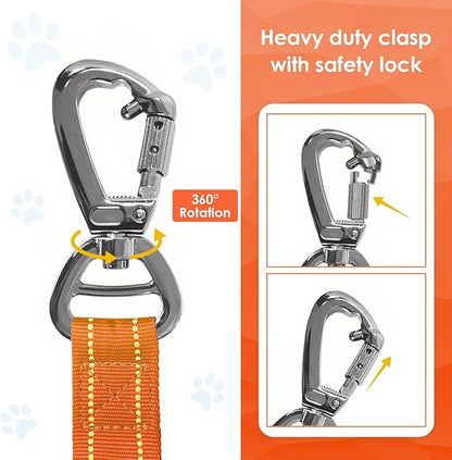 AUBELL Tactical Dog Leash Heavy Duty,4-6ft Reflective Strong No Pull Bungee Leash for Medium Large Dogs with Comfortable Padded Double Handle,Car Seat Belt,360 Degree Rotating Carabiner,Orange