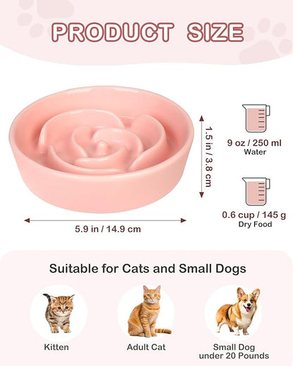TRUVIC Ceramic Slow Feeder Dog Bowls Small Breed, 0.6 Cup Slow Feeder Cat Bowls for Fast Eaters, Ceramic Dog Food Dish no Black Chin, Puzzle Bowl for Small Dogs and Cats, Pink