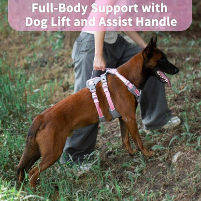 Huntboo Reflective Dog Harness with Handle, Escape Proof, No Slip, Breathable, Lightweight, Adjustable Lift Harness for Small, Medium, and Large Dogs Walking, Training, and Running Gear(Light Pink,L)