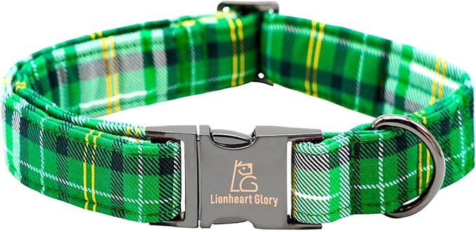 Lionheart Glory St. Patrick's Day Collar, Green Plaid Pink Collar for Medium Dogs - Adjustable Heavy-Duty Pet Gift