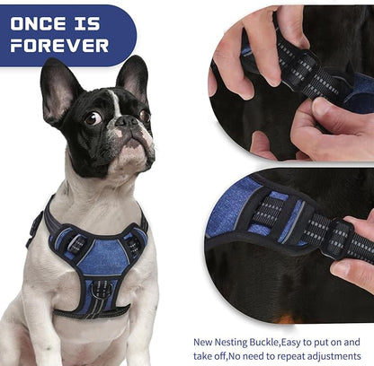 BUMBIN Dog Harness for Large Dogs, No Pull Adjustable No Choke Pet Vest with Dog Leash Fit Smart Reflective Pet Walking Harness for Training Easy Control Soft Handle Denim Blue XL