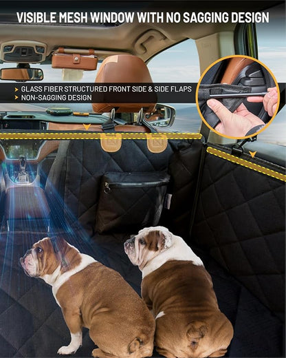 PAWPROVED Dog Car Seat Cover for Back Seat, Waterproof Dog Seat Cover for Back Seat, Hard Bottom Back Seat Pet Cover for Dogs, Large-Space Hammock for Car Truck SUV, Pet Seat Cover Holds 450lbs(Black)