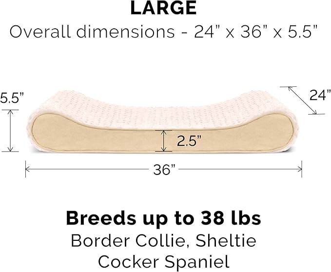 Furhaven Cooling Gel Dog Bed for Large/Medium Dogs w/ Removable Washable Cover, For Dogs Up to 38 lbs - Ultra Plush Faux Fur & Suede Luxe Lounger Contour Mattress - Cream, Large