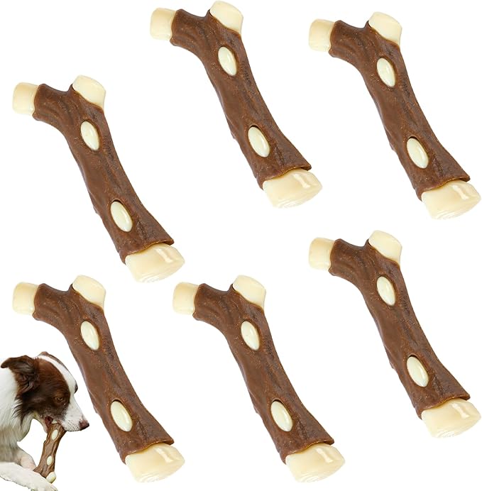 BETTEPROD Dog Bones Chew Toys for Aggressive Chewers, 6 Pack Real Beef Flavor,Indestructible Dog Teething Chew Toys for Large/Medium/Small Puppies Breed,Tough Pet Toy with Durable Nylon