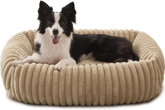 FURTIME Dog Beds Large Sized Dog, Washable Orthopedic Pet Bed with Removable Cover, Rectangle Soft Calming Sleeping Puppy Bed Durable Pet Cuddler with Anti-Slip Bottom, Beige, XL(42"x20"x8")