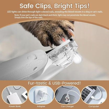 Vankoo 2 in 1 Dog & Cat Nail Clippers & Trimmers with LED Lights, Splash Guard - Pet Hair Trimmer for Around Paws, Ear, Eye,Face, Rump Rechargeable & IPX7 Waterproof Grooming Supplies for Dog, Cat