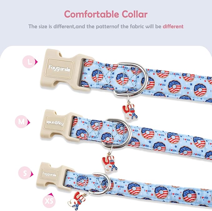 Faygarsle Patriotic Dog Collar, 4th of July Design, American Flag Pattern, Light Blue Summer Design for Small Medium Large Dogs XS