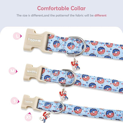 Faygarsle Patriotic Dog Collar, 4th of July Design, American Flag Pattern, Light Blue Summer Design for Small Medium Large Dogs XS