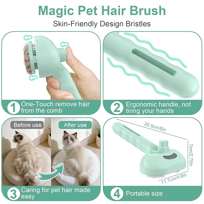 Dog Brush Cat Brushes for Shedding,Pet Steam Brush for Dogs Cats Spray Hair Removal Comb Steam Grooming for Long Short Haired Pets,Anti-Static Self Cleaning Grooming Tool Removes Loose Hair,green